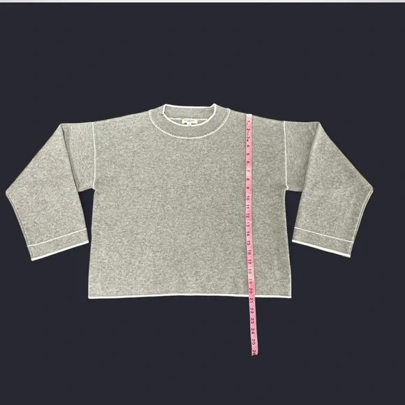 Max Studio Gray Crewneck Sweater with White Trim - Picture 5 of 6